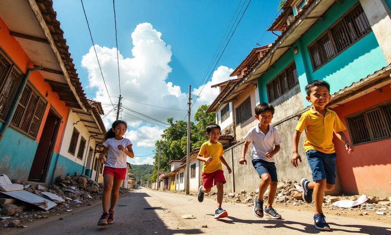 Schoolchildren run from collapsing roof as ground shakes in Philippines quake