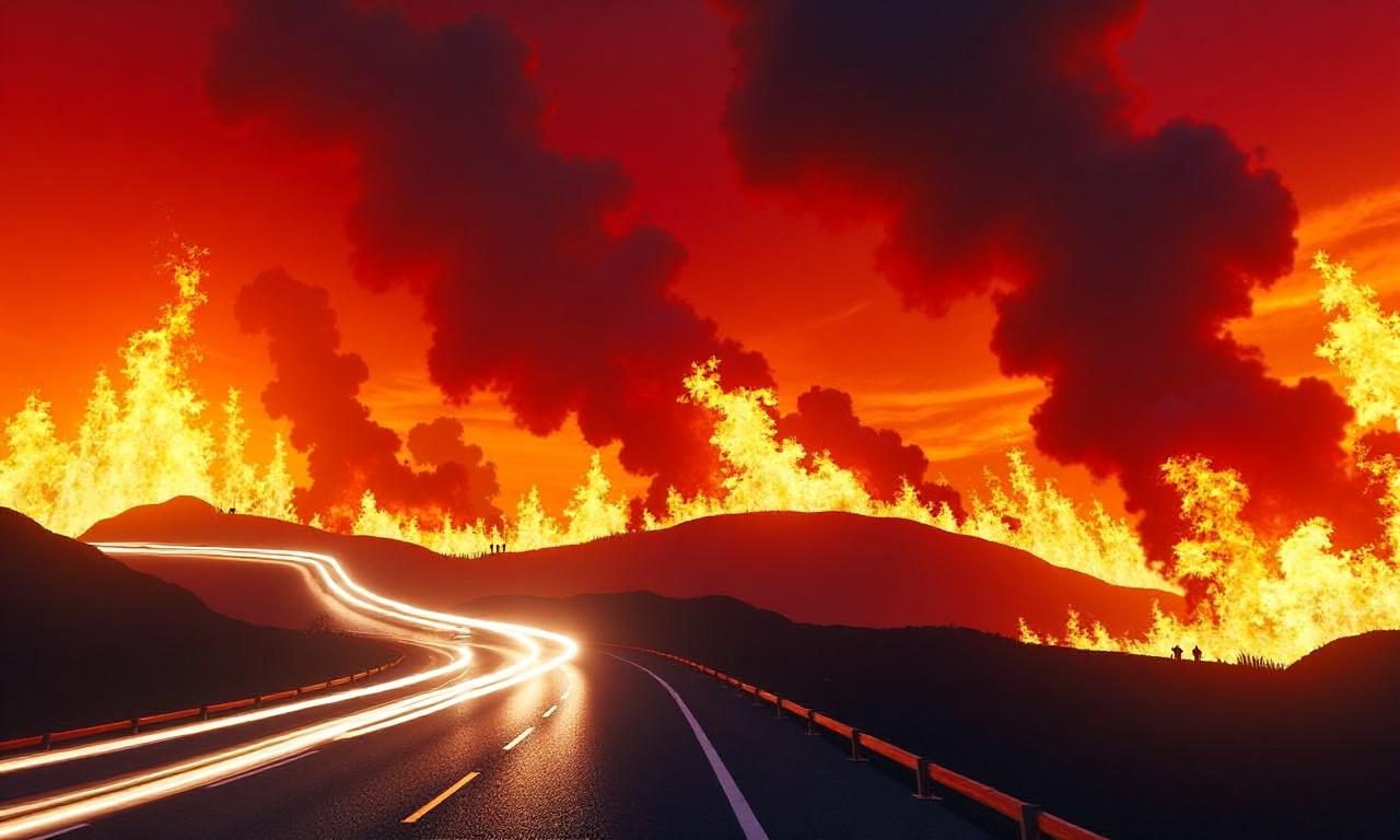 Watch: California wildfires rage near passing vehicles