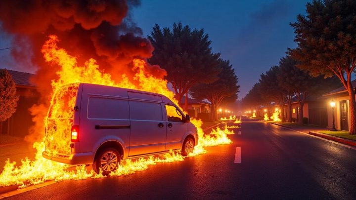 ‘A van was set alight and pushed towards my home’