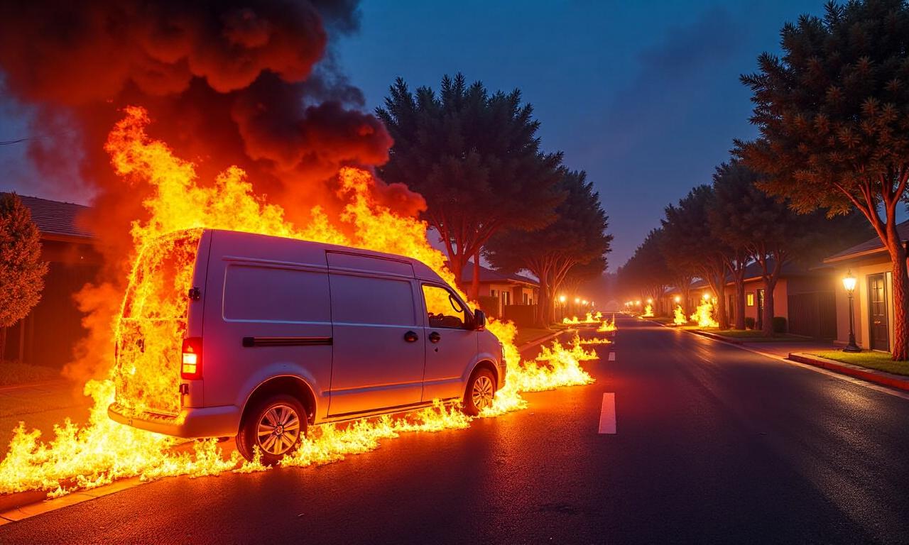 ‘A van was set alight and pushed towards my home’