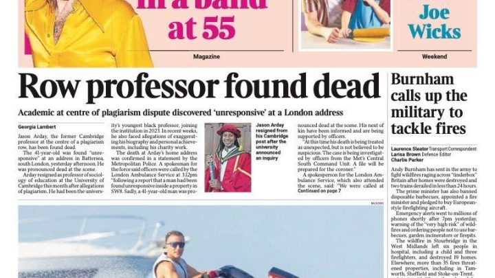 ‘Row professor found dead’ and ‘barbecue ban’